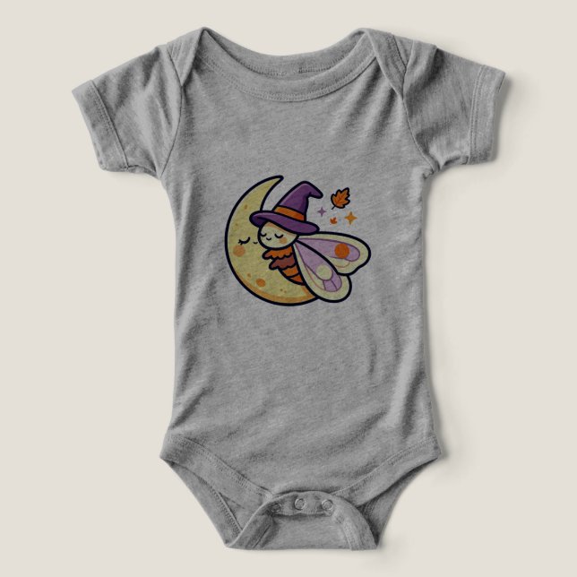 Camiseta Cute Witch Moth na Lua Crescente Sonolenta (Design frontal)