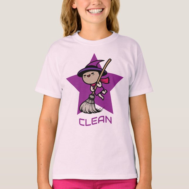 Camiseta cute witch riding broomstick (Frente)