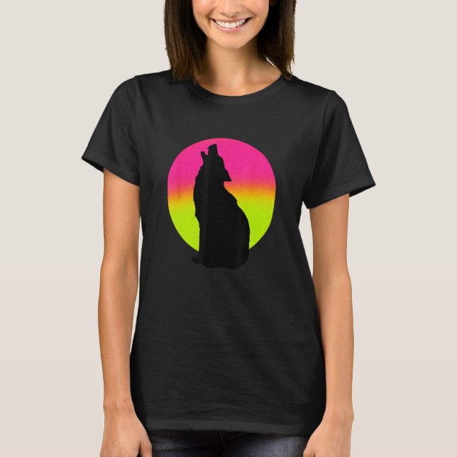 Camiseta Cute Wolf   Howling Wolf Retro Sunset (Frente)