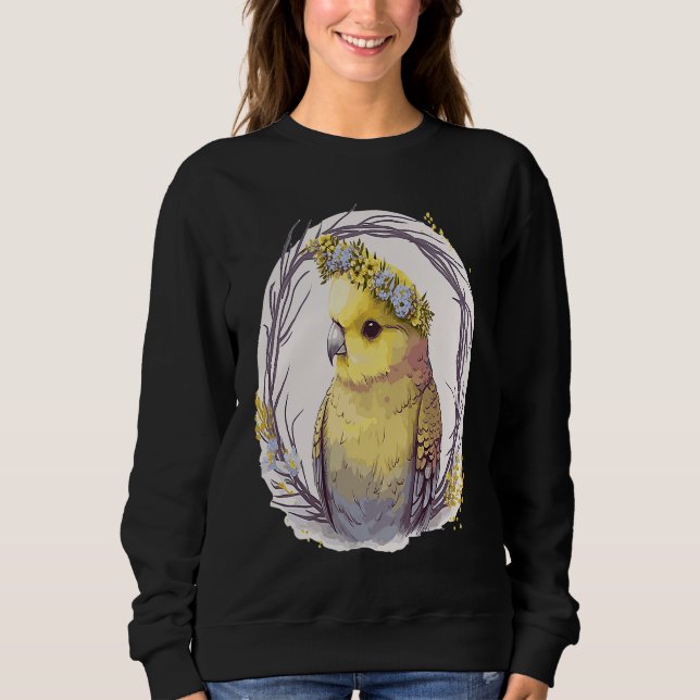 Camiseta Cute Yellow Budgie Parakeet Bird Flower Crown Pet  (Frente)