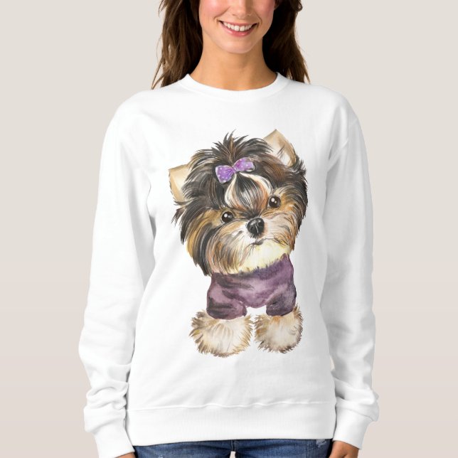 Camiseta Cute Yorkie Puppy Dog Cartoon Yorkshire Terrier    (Frente)