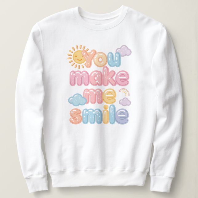 Camiseta Cute "You Make Me Smile" Pastel Quote (Frente do Design)