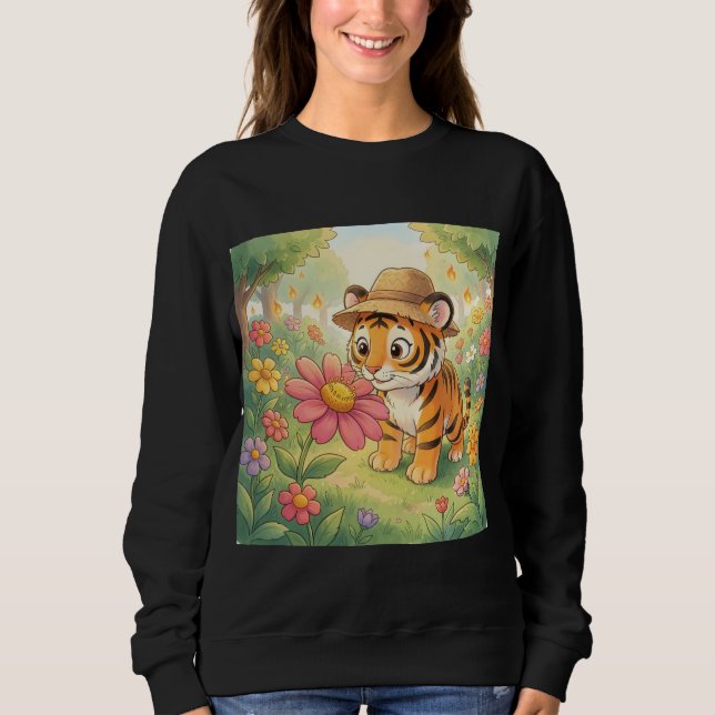 Camiseta Cute young tiger with hat in garden (Frente)