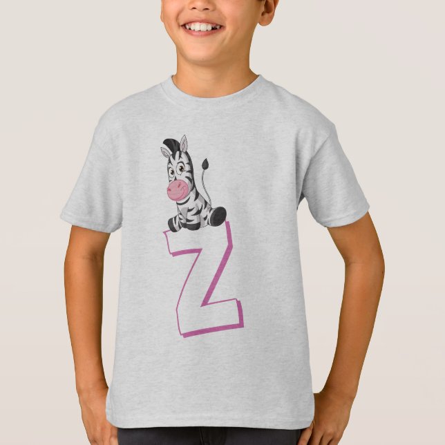 Camiseta Cute Z para Zebra - Crianças - Alfabeto ABCD Inglê (Frente)