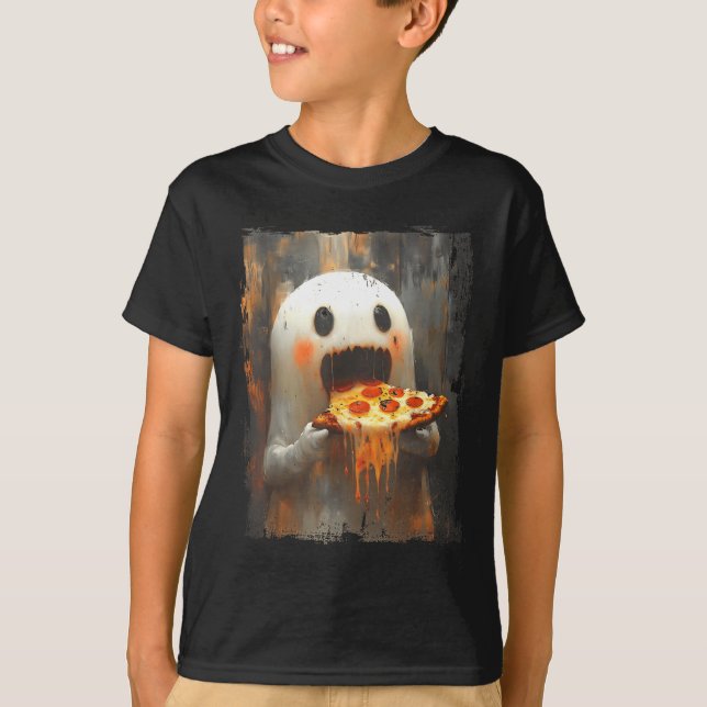 Camiseta Cute Zza Ghost Eating Zza Funny Halloween Food Lov (Frente)