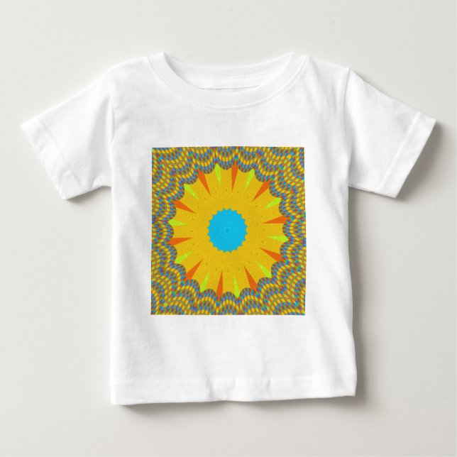 Camiseta Cyan e Dourada Mandala Art Impressão (Frente)