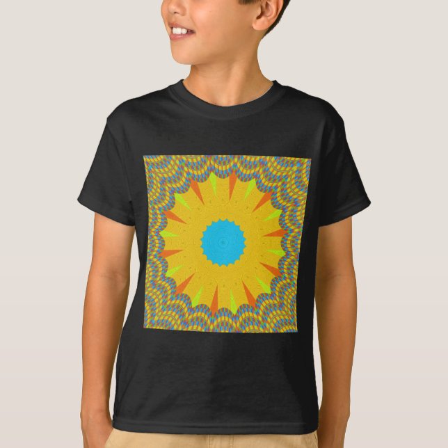 Camiseta Cyan e Dourada Mandala Art Impressão (Frente)