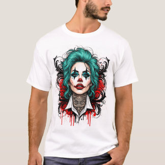Camiseta Cyan Haired Clown Queen - Spooky Chic Graphic