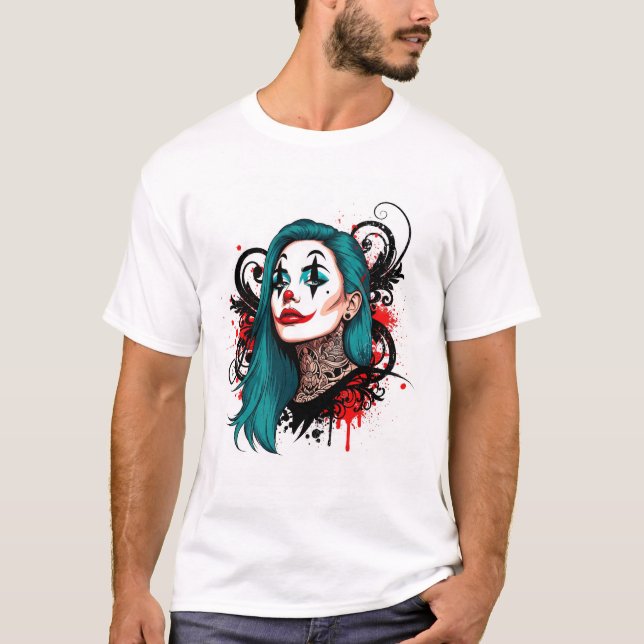 Camiseta Cyan Haired Clown Queen - Spooky Chic Graphic (Frente)