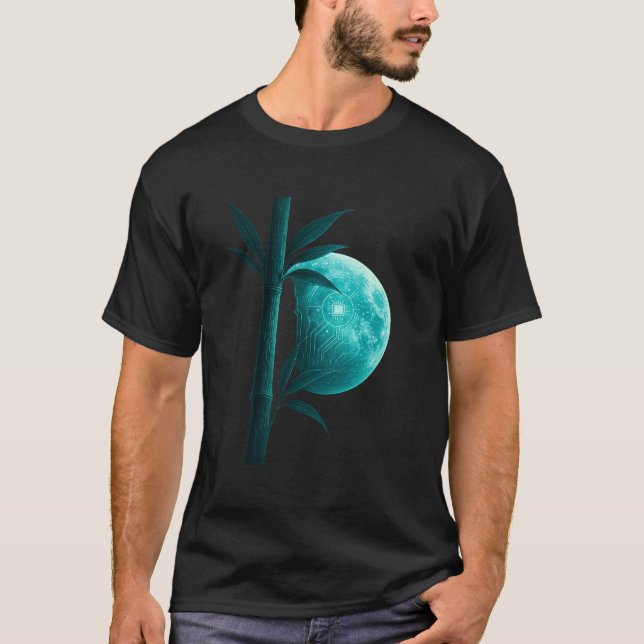 Camiseta Cyber Bamboo Moon – Harmony of Nature and AI (Frente)