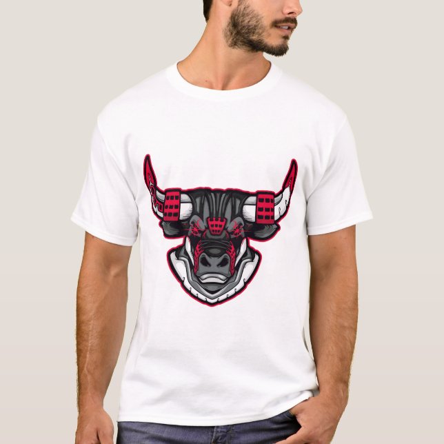 Camiseta Cyber Bull Head – Futuristic Mecha Animal Graphic  (Frente)