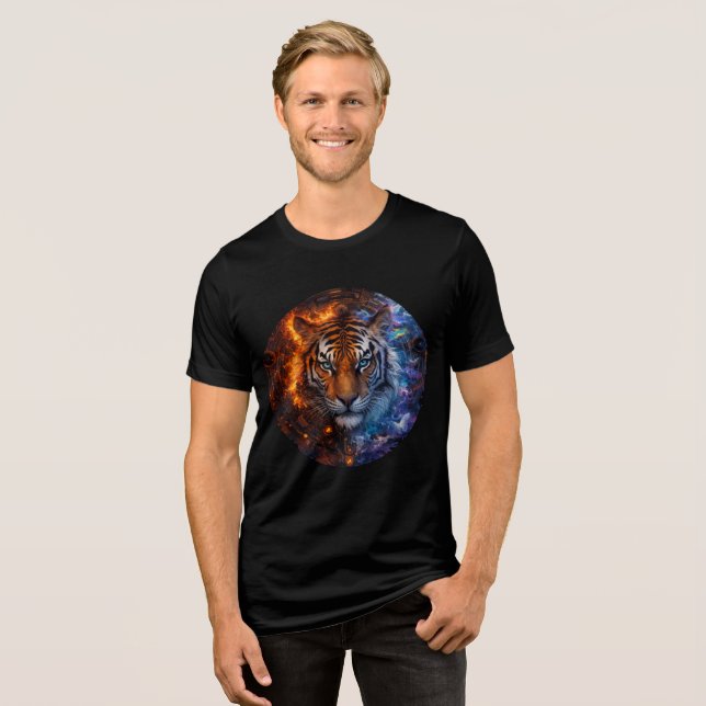 Camiseta Cyber Elemental Tiger – Fire & Ice Fantasy Art (Frente Completa)