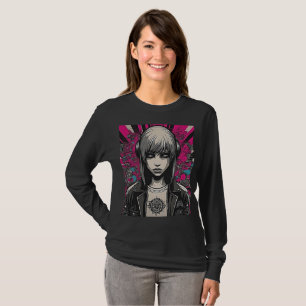 Camiseta Cyber Emo Girl vibrante com Fones de ouvido