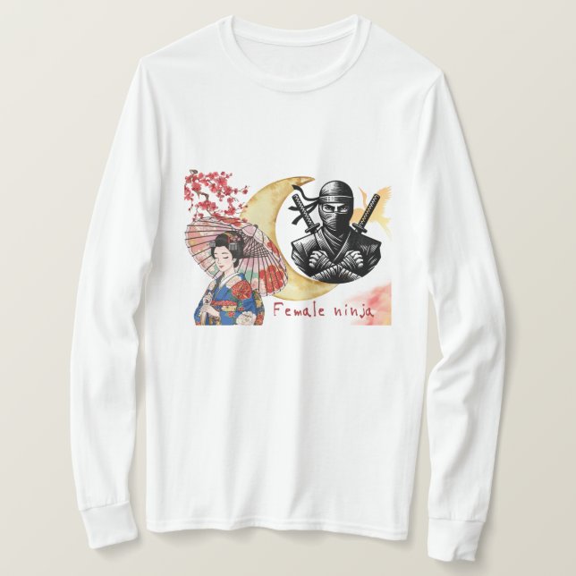 Camiseta Cyber Kunoichi: Neon Night Shinobi Edition (Frente do Design)