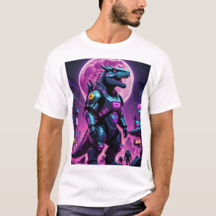 Camiseta Cyber Mecha Dinossaur Futurística Teto de Batalha 
