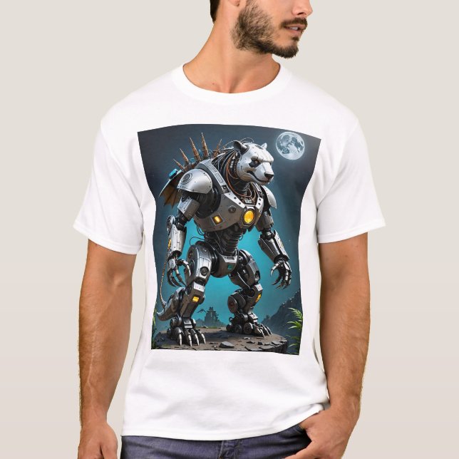 Camiseta Cyber Mecha Panda Futurística, Teto de Guerreiro R (Frente)