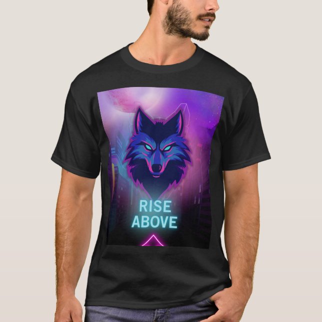 Camiseta Cyber Neon Wolf - Espírito Alfa na Cidade Futuríst (Frente)