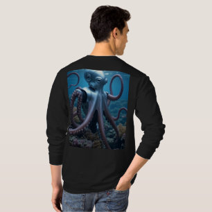 Camiseta Cyber Octopus homem negro manga de manga comprida