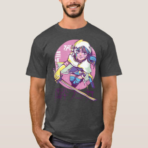 Camiseta Cyber Punk Anime Warrior Girl Retro Kanji Japonês