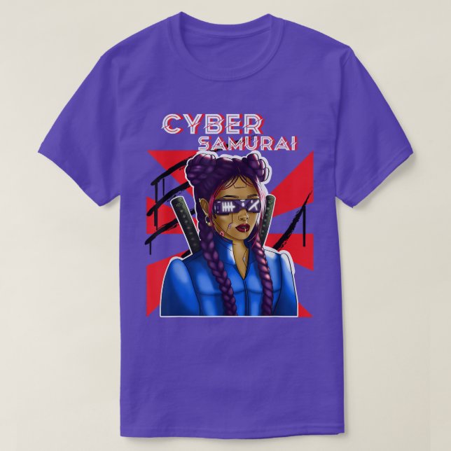 Camiseta Cyber Samurai Girl Gamer Katana Japanese Art Virtu (Frente do Design)