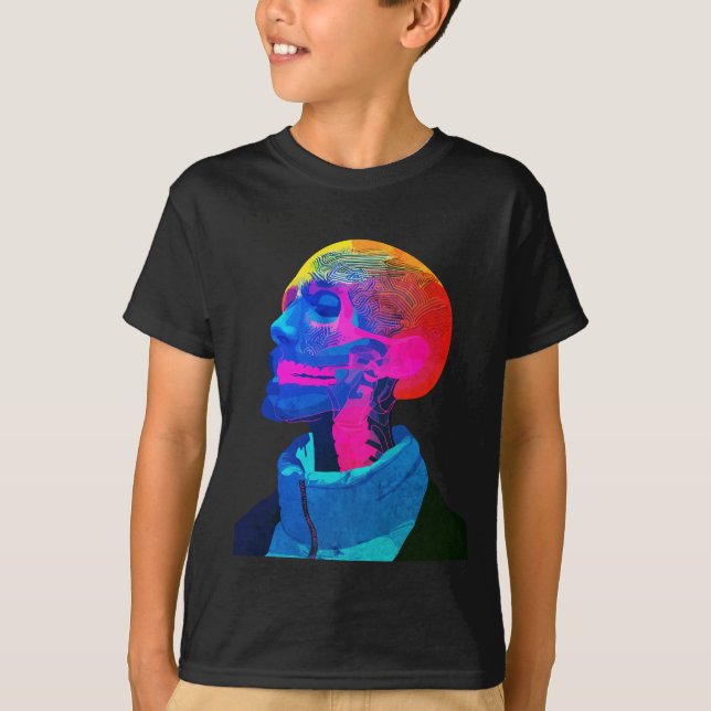 Camiseta Cyber Skull – Arte de Anatomia Futurista (Frente)