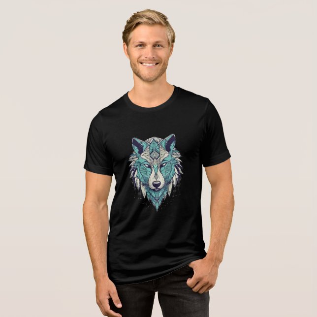 Camiseta Cyber Tribal Blue Wolf Head (Frente Completa)