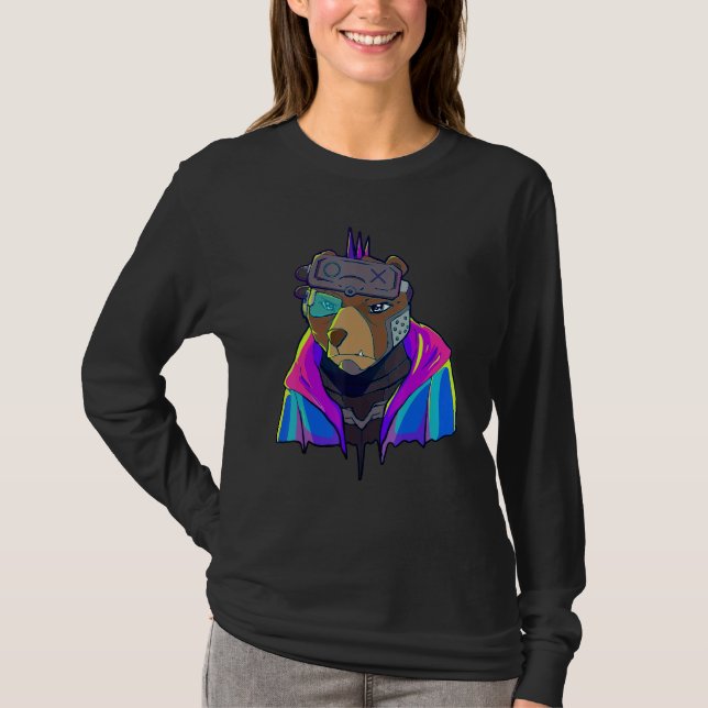 Camiseta Cyber Vaporwave Aesthetic Futuristic Bear Robot (Frente)