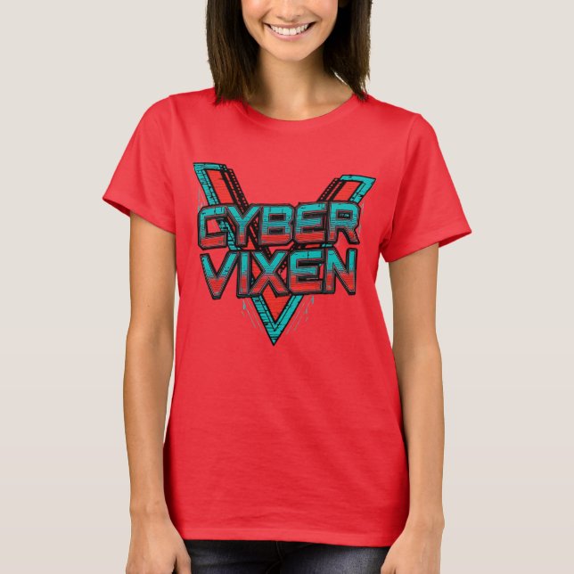 Camiseta Cyber Vixen - Red Teal Gamer Girl Graphic Gaming (Frente)