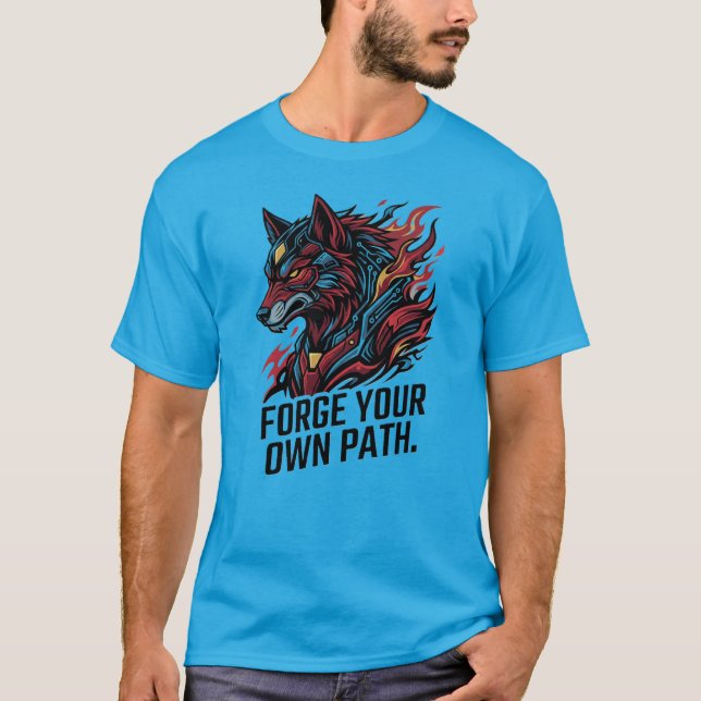 Camiseta Cyber Wolf 'Forje Seu Próprio Caminho' –  (Frente)