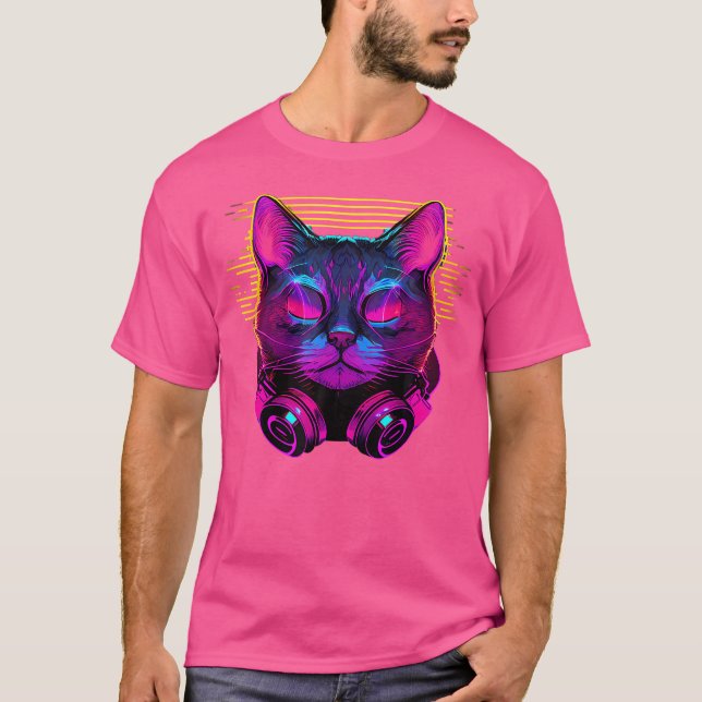 Camiseta Cyberdelic 80S Cat Dj Fones de ouvido Cyber A de o (Frente)