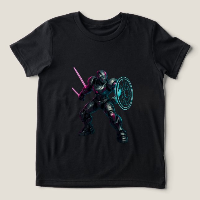 Camiseta Cybernetic Gladiator – Neon Blade Warrior (Design frontal)