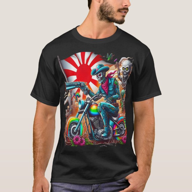 Camiseta Cybernetic Knight on Rainbow Motorcycle (Frente)