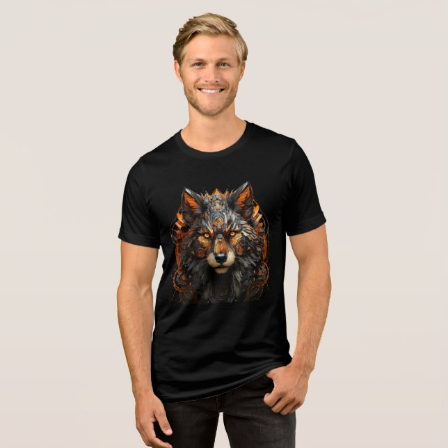 Camiseta Cybernetic Wolf with Orange Circuitry (Frente Completa)