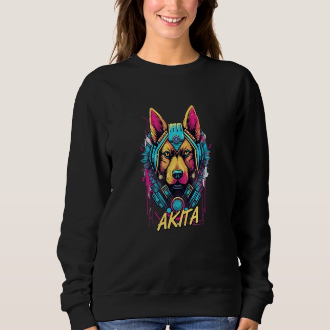 Camiseta Cyberpunk Akita Futuristic Akita Dog (Frente)
