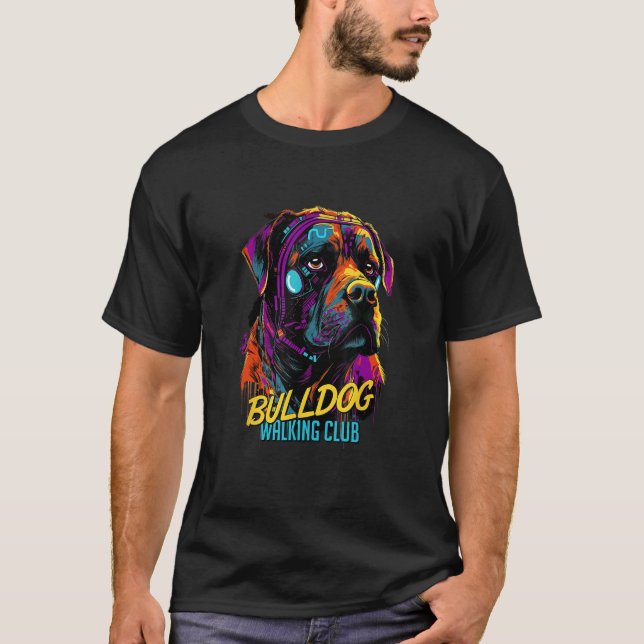 Camiseta Cyberpunk American Bulldog Walking Club Futuristic (Frente)