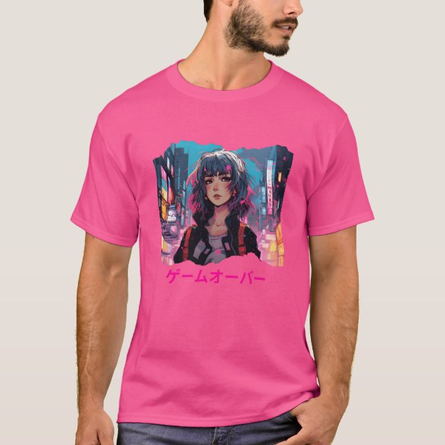 Camiseta Cyberpunk Anime Game Over Retro (Frente)