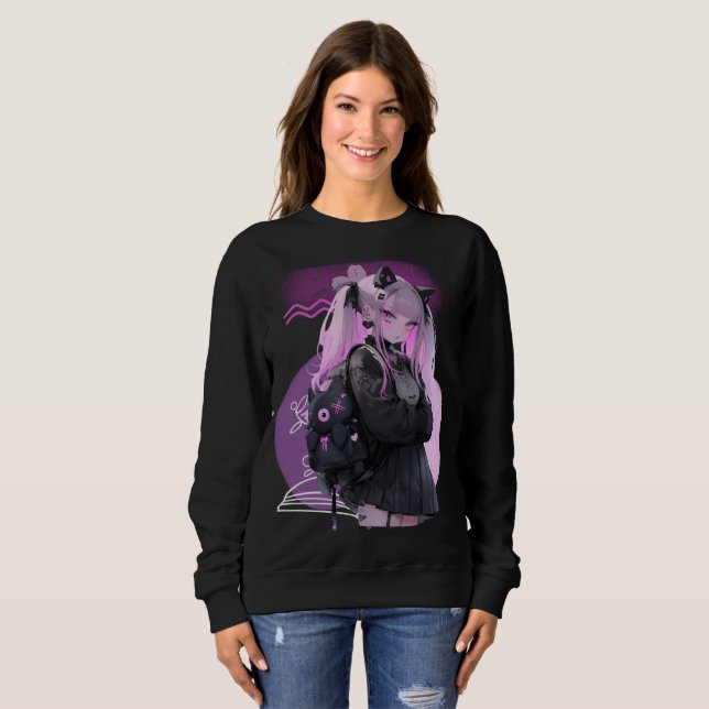 Camiseta Cyberpunk Anime Girl Sweatshirt (Frente Completa)