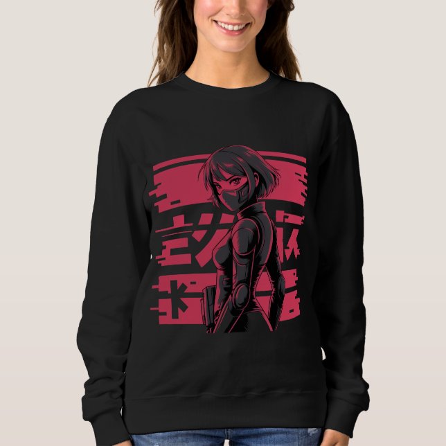 Camiseta Cyberpunk Anime Glitch Art Android Girl Cyberpunk  (Frente)