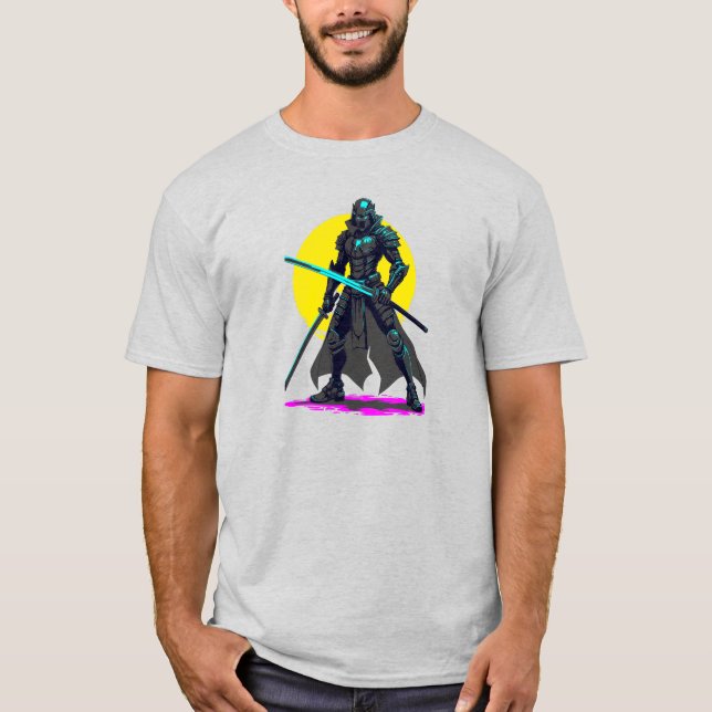 Camiseta Cyberpunk Armorou Samurai Neon Warrior Art (Frente)