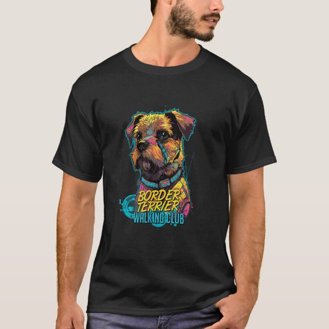 Camiseta Cyberpunk Border Terrier Walking Club Futuristic D (Frente)