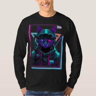 Camiseta Cyberpunk Cat Gatinho Punker Futurístico Cyber Pun