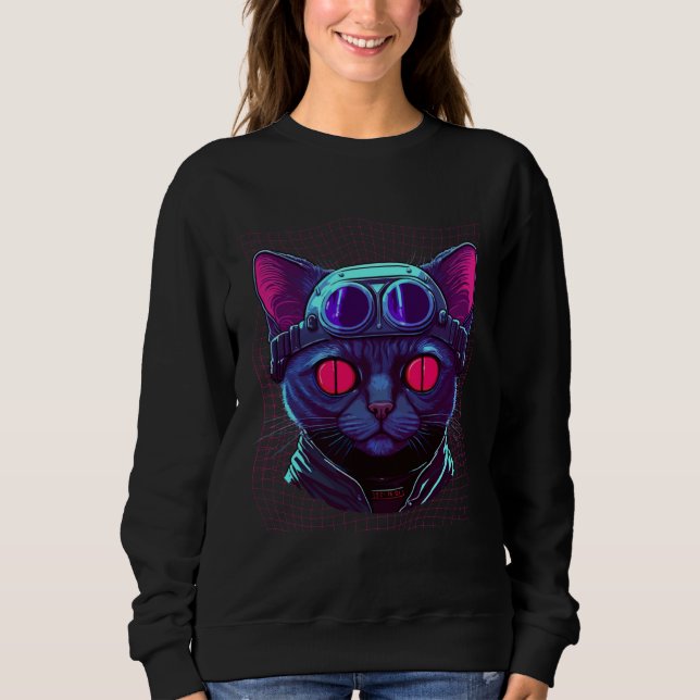 Camiseta Cyberpunk Cat Kitty Cyber Punker (Frente)