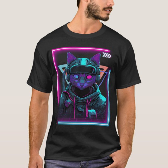 Camiseta Cyberpunk Cat Kitty Punker Futuristic Cyber Punk (Frente)