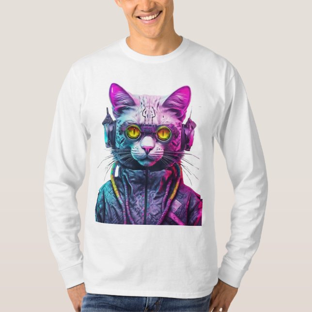 Camiseta Cyberpunk Cat Warrior (Frente)