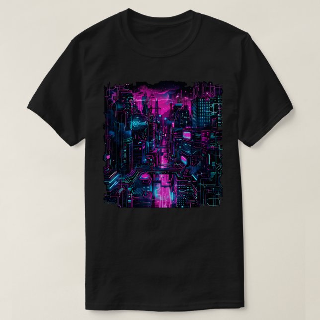Camiseta Cyberpunk Cityscape (Frente do Design)