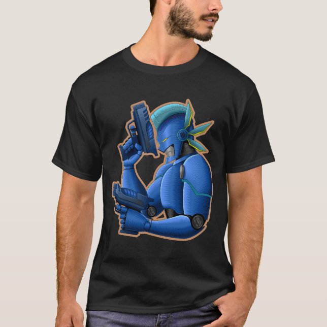 Camiseta Cyberpunk Cyborg Robot - Futuristic Cobalt Android (Frente)