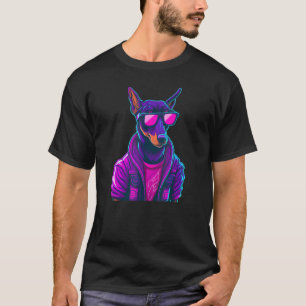 Camiseta Cyberpunk Doberman, Cão 1, Retro Vaporwave Japonês