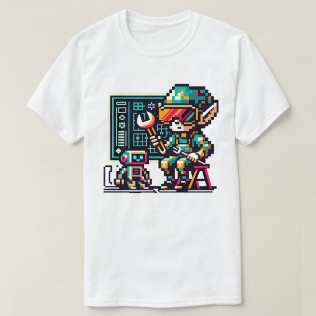 Camiseta Cyberpunk Elf de 8 bits e Design de Arte com Pixel (Frente do Design)