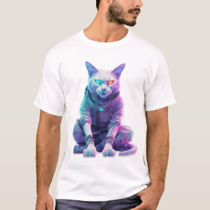 Camiseta Cyberpunk Feline com Olhos Neon