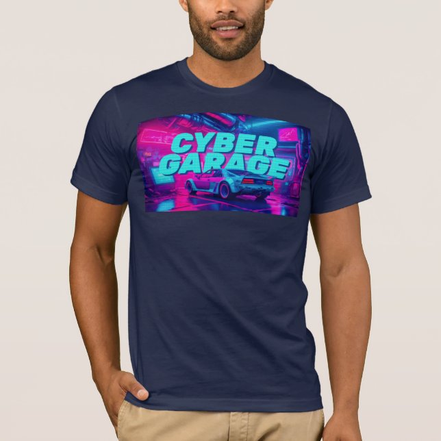 Camiseta Cyberpunk Garage Retro Car Synthwave Neon (Frente)